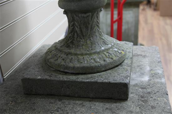 A large pair of reconstituted stone popes urns, overall H.7ft 3in.